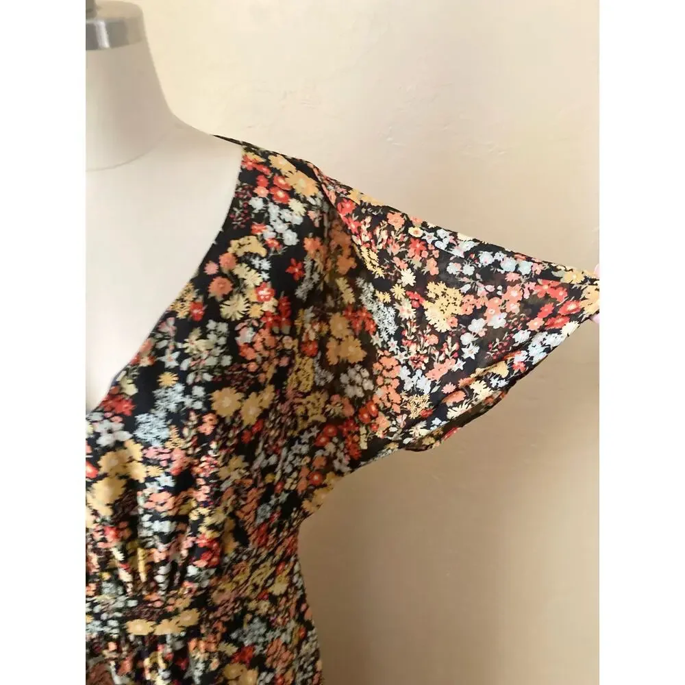 Madewell Women's Midi Dress Size 6 Dolman-Sleeve Ruffle Floral - Picture 7 of 9